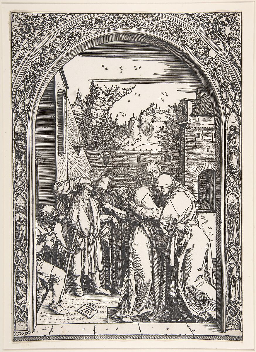 Joachim and Anna at the Golden Gate, from "The Life of the Virgin", Albrecht Dürer (German, Nuremberg 1471–1528 Nuremberg), Woodcut