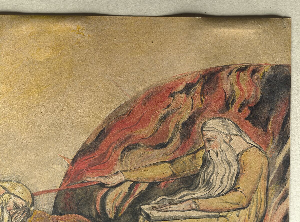 God Judging Adam, William Blake (British, London 1757–1827 London), Color relief etching finished with pen and ink and watercolor