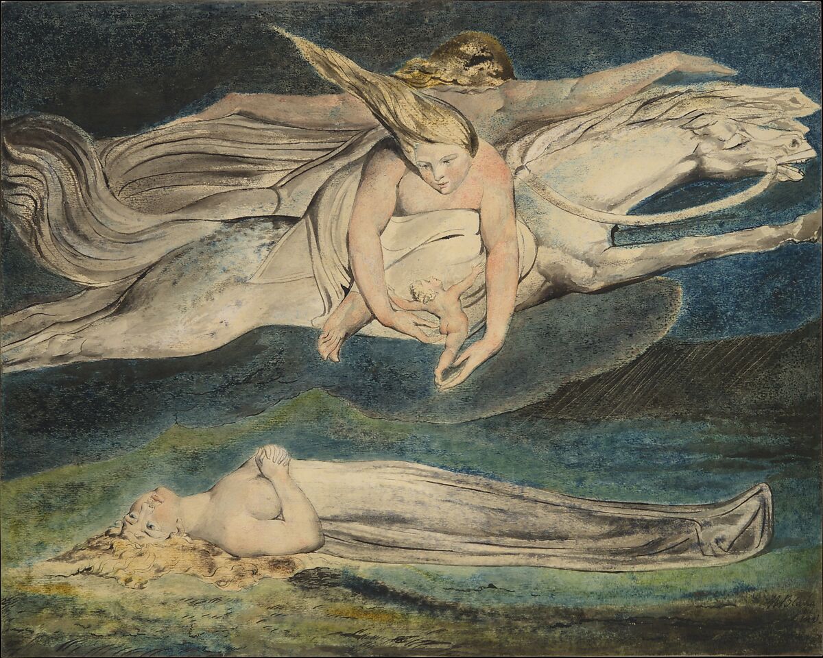 Pity, William Blake (British, London 1757–1827 London), Relief etching, printed in color and finished with pen and ink and watercolor 