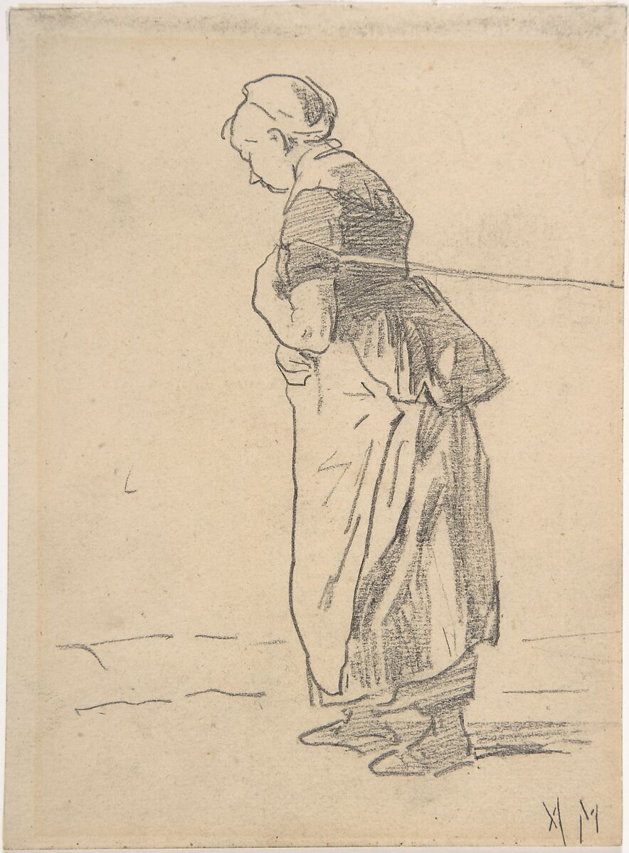 Woman pulling a tow rope. verso: sketch of landscape with figures, Anton Mauve (Dutch, Zaandam 1838–1888 Arnhem), Graphite and black chalk 