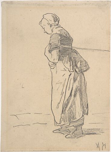 Woman pulling a tow rope. verso: sketch of landscape with figures