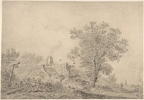 Landscape with cottages and a figure by a cart