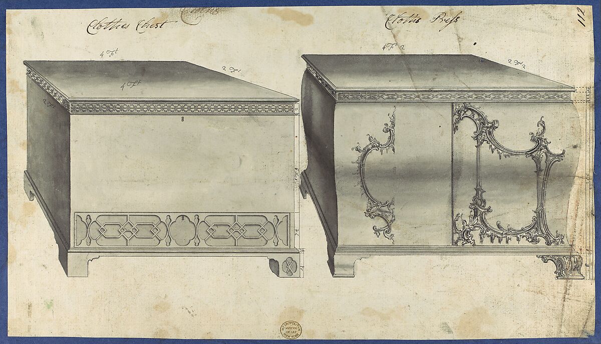 Chippendale Drawings, Vol. II, Thomas Chippendale (British, baptised Otley, West Yorkshire 1718–1779 London), Pen and black ink, brush and gray wash