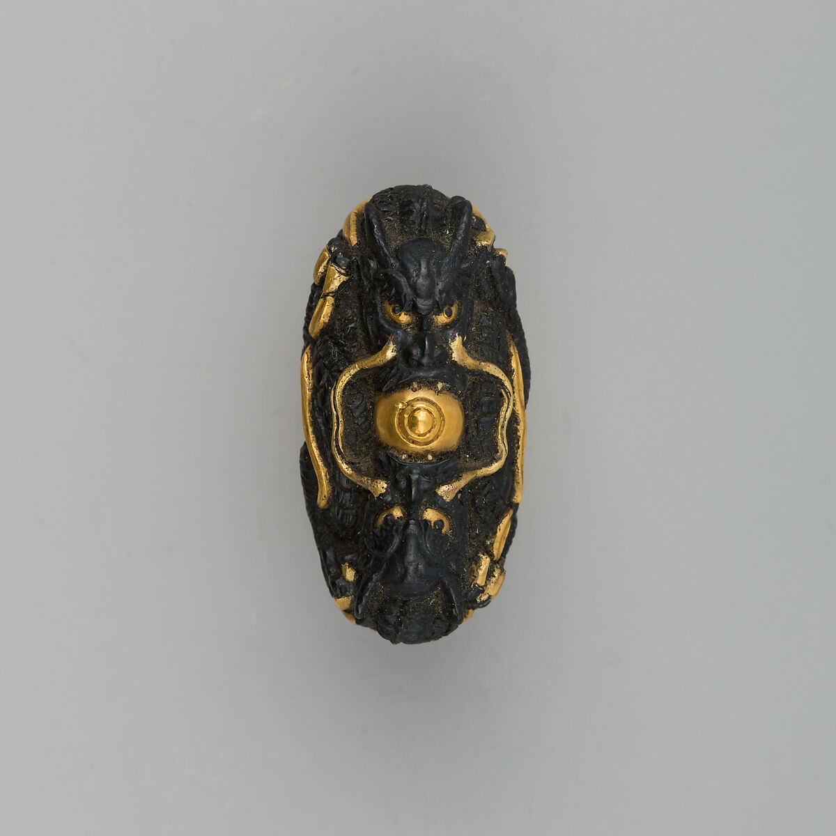 Sword Pommel (Kashira), Copper-gold alloy (shakudō), gold, Japanese 