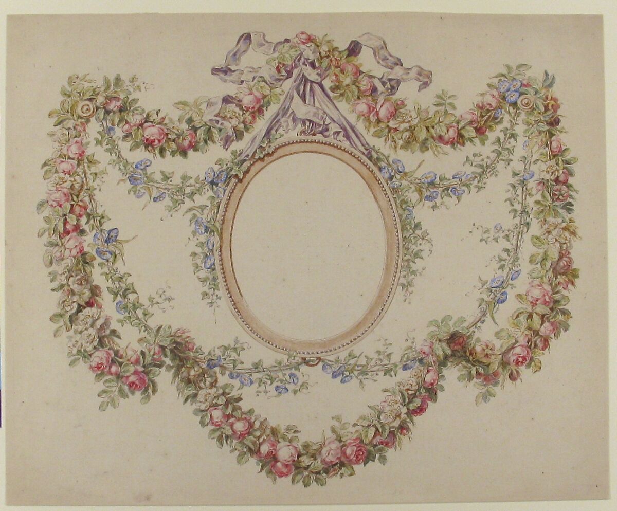 Floral Swags Framing an Empty Oval, Attributed to Jean Pillement (French, Lyons 1728–1808 Lyons), Pen and brown ink, brush and brown wash
