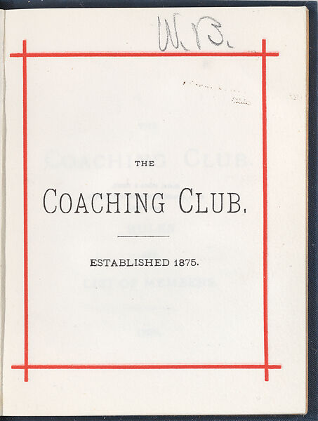 The Coaching Club: Rules and List of Members, The Coaching Club (American, founded 1870), Cloth board cover with gold leaf