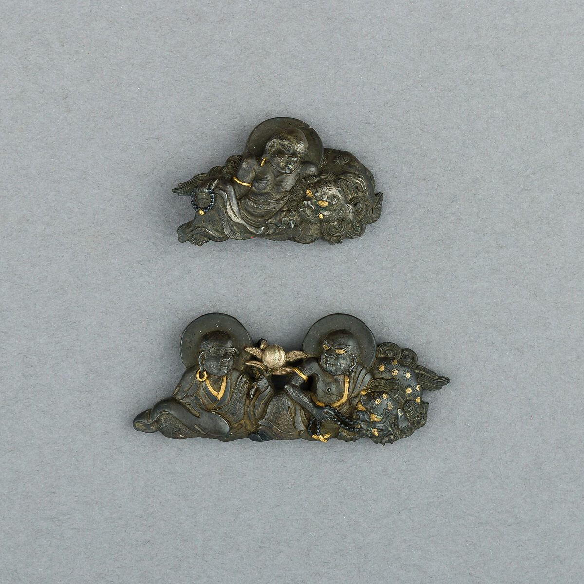 Set of Sword Fittings (Mitokoromono), Copper-silver alloy (shibuichi), gold, copper-gold alloy (shakudō), copper, Japanese