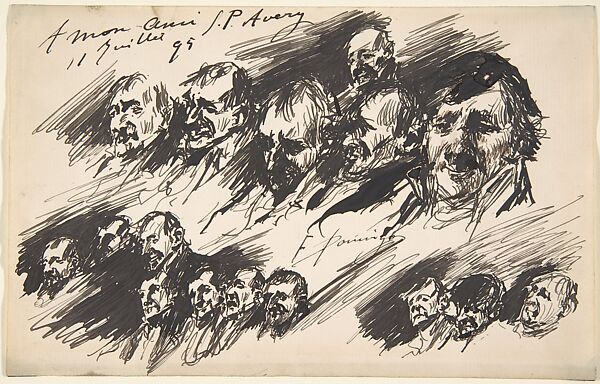 Men's Heads, Francisco Domingo y Marqués (Spanish, Valencia 1842–1920 Madrid), Pen and ink, brush and wash 