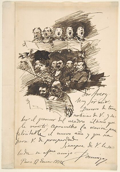 Men singing, Francisco Domingo y Marqués (Spanish, Valencia 1842–1920 Madrid), Pen and ink, brush and wash 