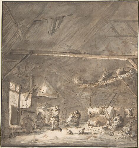 Barn Interior with Peasants and Cows
Verso: Six Studies of Peasants