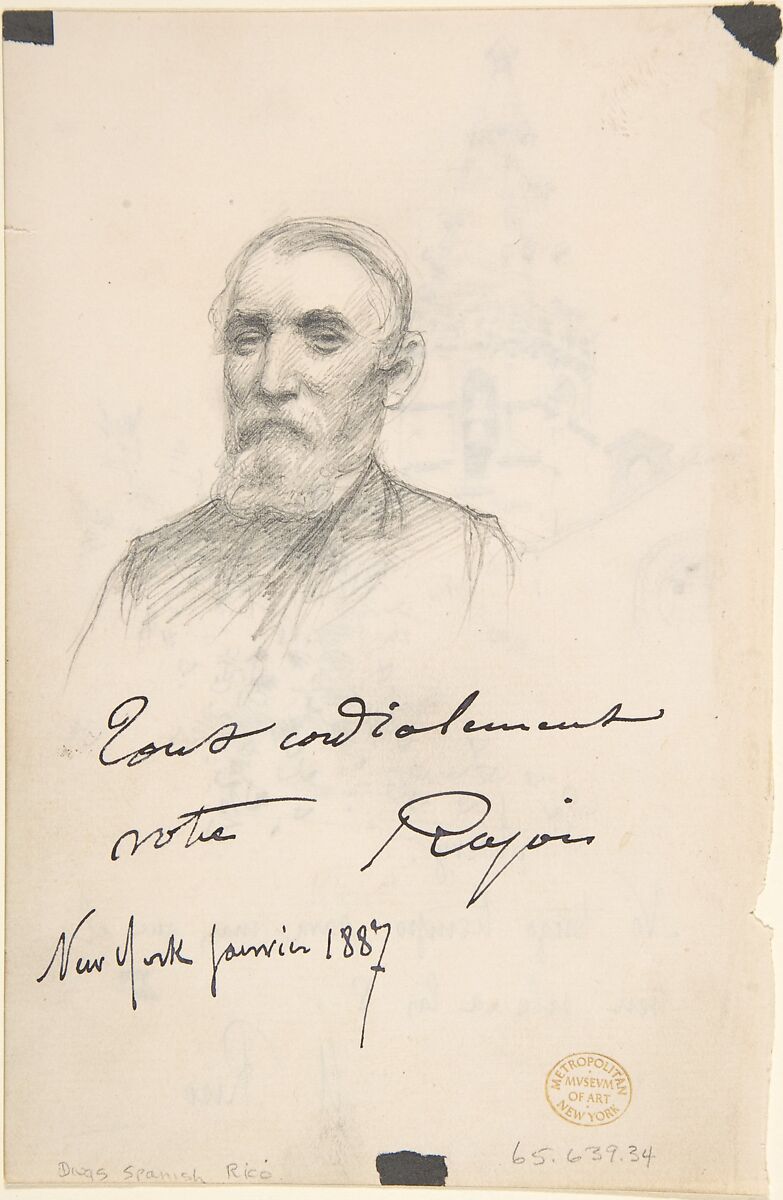 Church Tower with Inscription in Spanish to Avery. Verso: 3/4 View Portrait of Man, Martín Rico y Ortega (Spanish, Madrid 1833–1908 Venice), Pen and ink. Verso: graphite