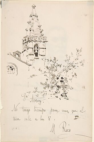 Church Tower with Inscription in Spanish to Avery. Verso: 3/4 View Portrait of Man