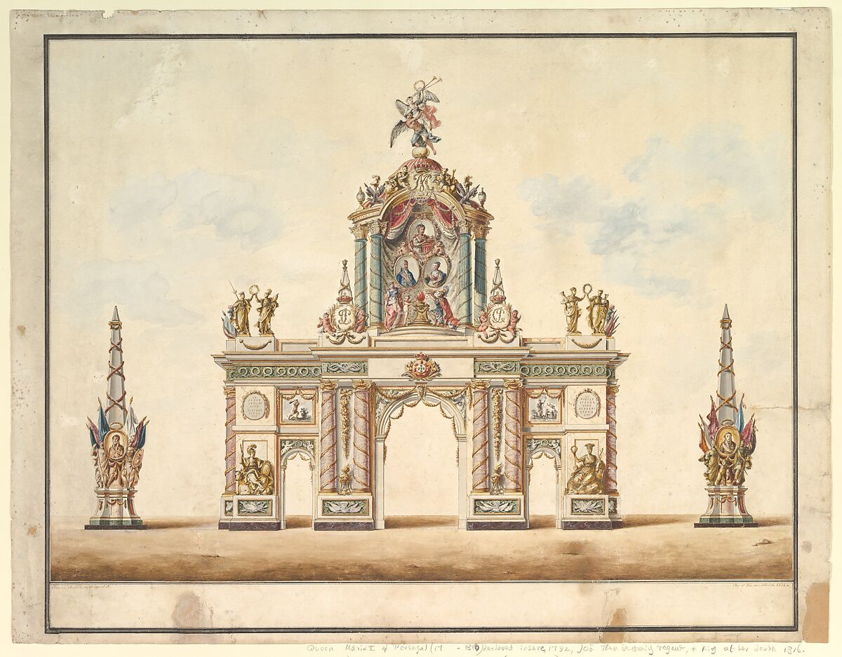 Triumphal Arch, April 1814, Francisco Antonio de Sousa (Portuguese, Lisbon), Watercolor on paper 