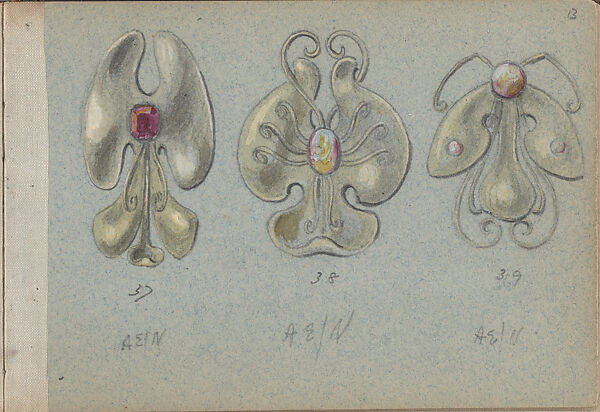 Album with Designs for Art Nouveau Jewelry, Edgar Gilstrap Simpson (British, 1867–1945 (presumed)), Graphite and gouache