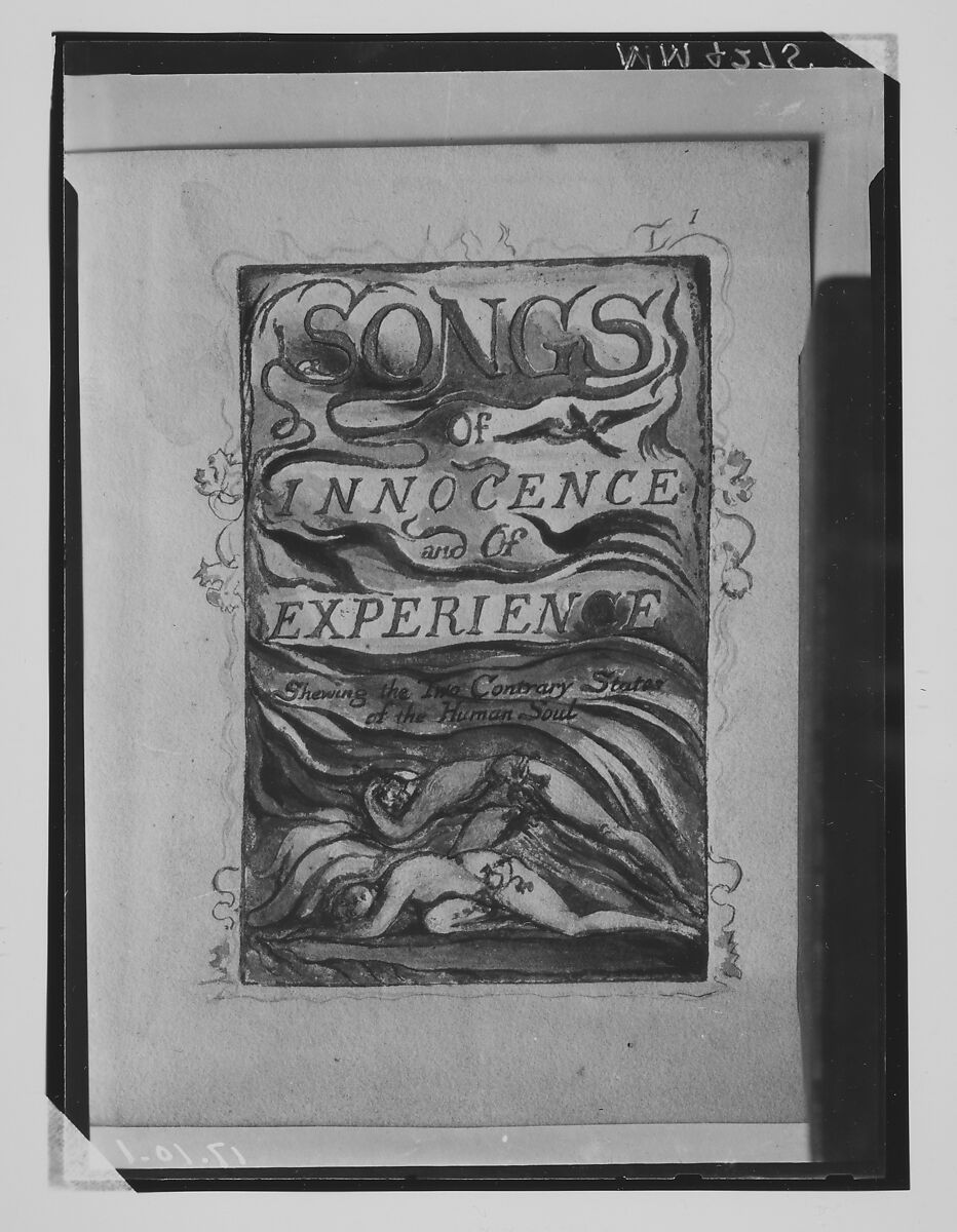 Songs of Innocence and of Experience, Shewing the Two Contrary States of the Human Soul: Combined Title-page, William Blake (British, London 1757–1827 London), Relief etching printed in orange-brown ink and hand-colored with watercolor and shell gold