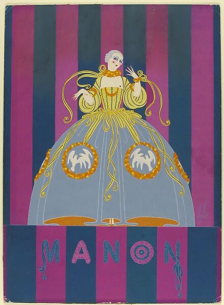 Costume Design for "Manon," Chicago Opera Company, 1922, Erté (Romain de Tirtoff) (French (born Russia), St. Petersburg 1892–1990 Paris), Gouache and metallic paint