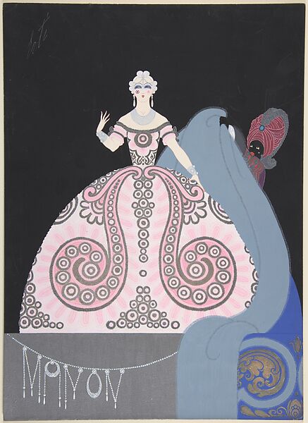 Costume Design for "Manon," Chicago Opera Company, 1922, Erté (Romain de Tirtoff) (French (born Russia), St. Petersburg 1892–1990 Paris), Gouache on cardboard. 