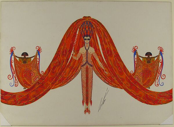 "La Mer Rouge": Costume Design for "Les Mers," George White's Scandals, New York, 1923, Erté (Romain de Tirtoff) (French (born Russia), St. Petersburg 1892–1990 Paris), Gouache and metallic paint