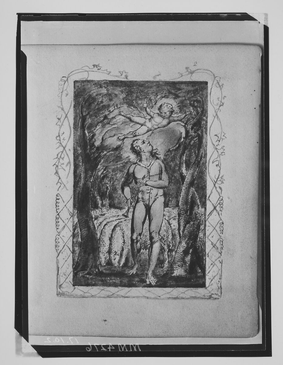 Songs of Innocence: Frontispiece, William Blake (British, London 1757–1827 London), Relief etching printed in orange-brown ink and hand-colored with watercolor and shell gold