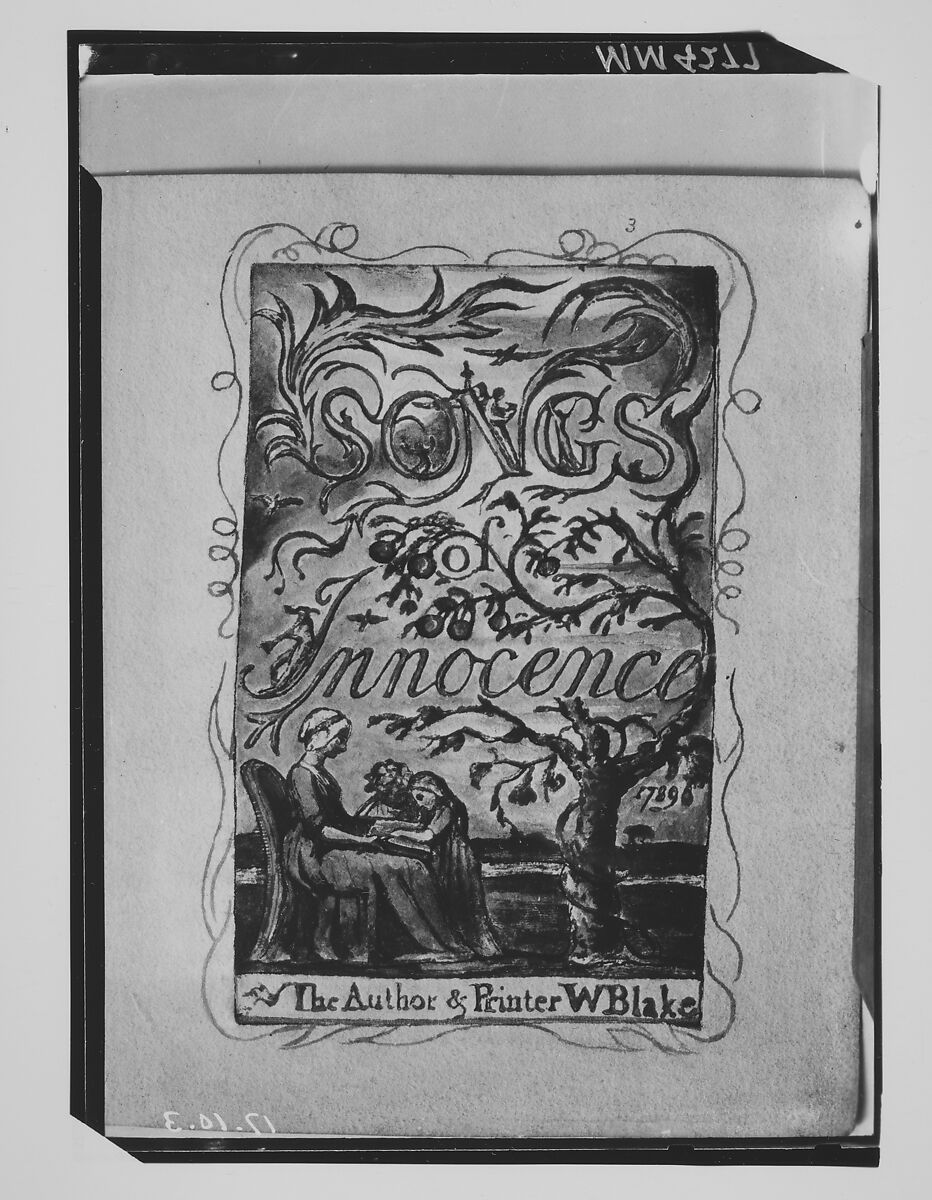 Songs of Innocence: Title Page, William Blake (British, London 1757–1827 London), Relief etching printed in orange-brown ink and hand-colored with watercolor and shell gold