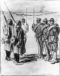 The Relief. American Army in France, Louis Raemaekers (Dutch, Brussels, 1869–?1956), Black chalk and watercolor; framing lines in black chalk