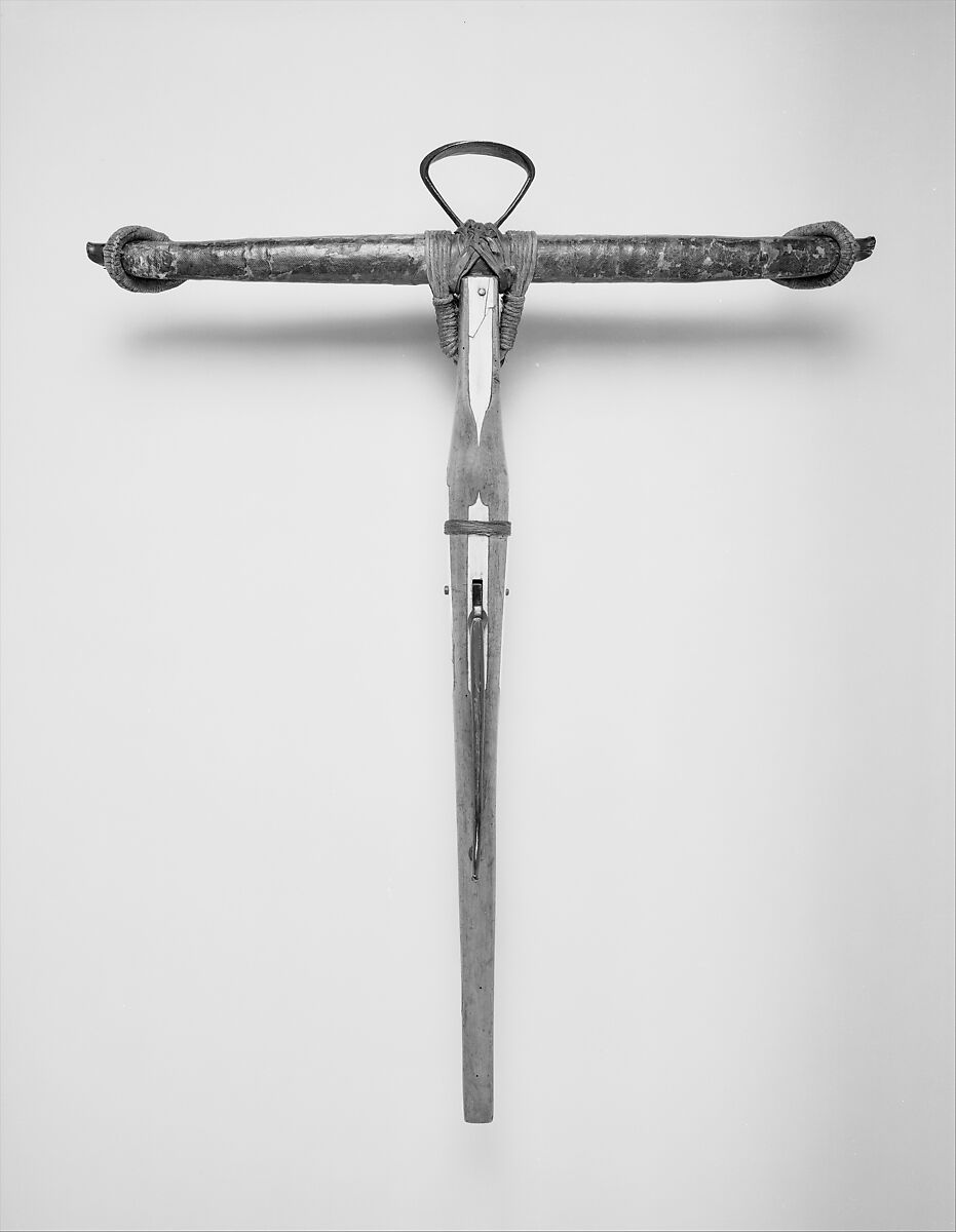 Crossbow, Wood, snakeskin, bone, horn, German, possibly Austrian