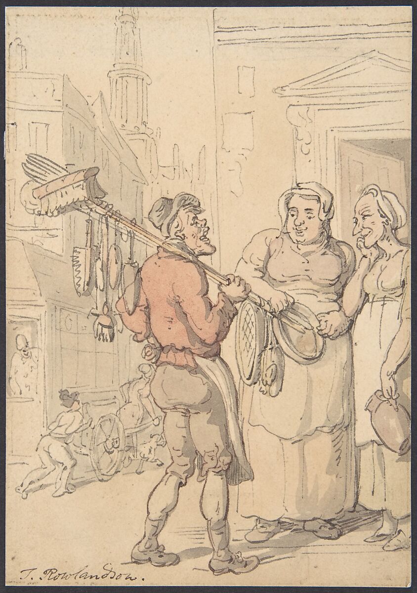 Street Scene: Vendor of Brushes, Thomas Rowlandson (British, London 1757–1827 London), Watercolor 