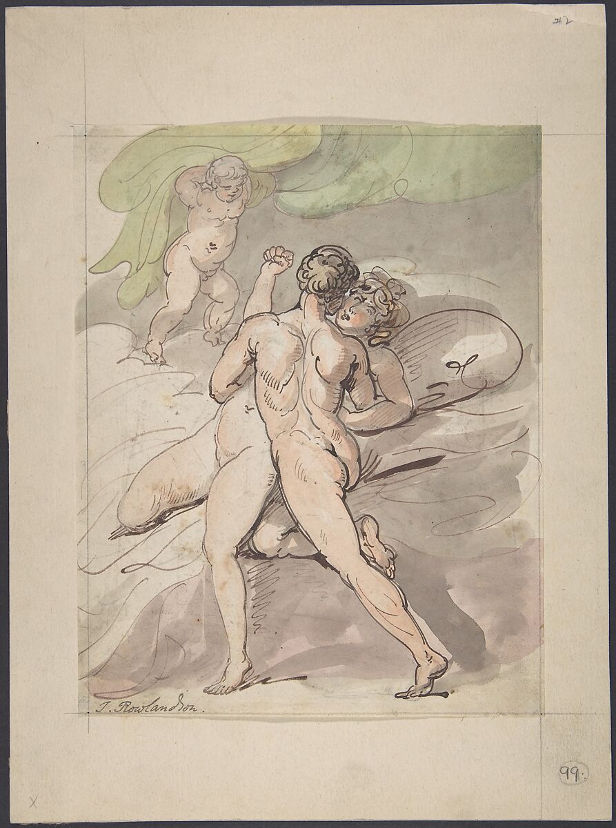 Nude Couple Embracing, Thomas Rowlandson (British, London 1757–1827 London), Watercolor 