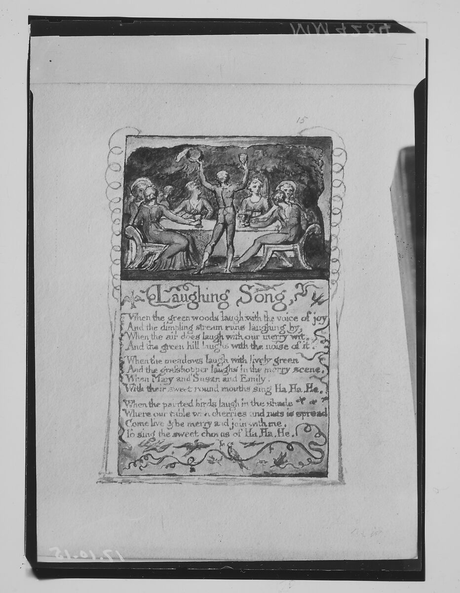 Songs of Innocence: Laughing Song, William Blake (British, London 1757–1827 London), Relief etching printed in orange-brown ink and hand-colored with watercolor and shell gold