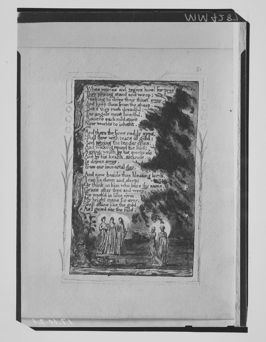 Songs of Innocence: Night (second plate), William Blake (British, London 1757–1827 London), Relief etching printed in orange-brown ink and hand-colored with watercolor and shell gold