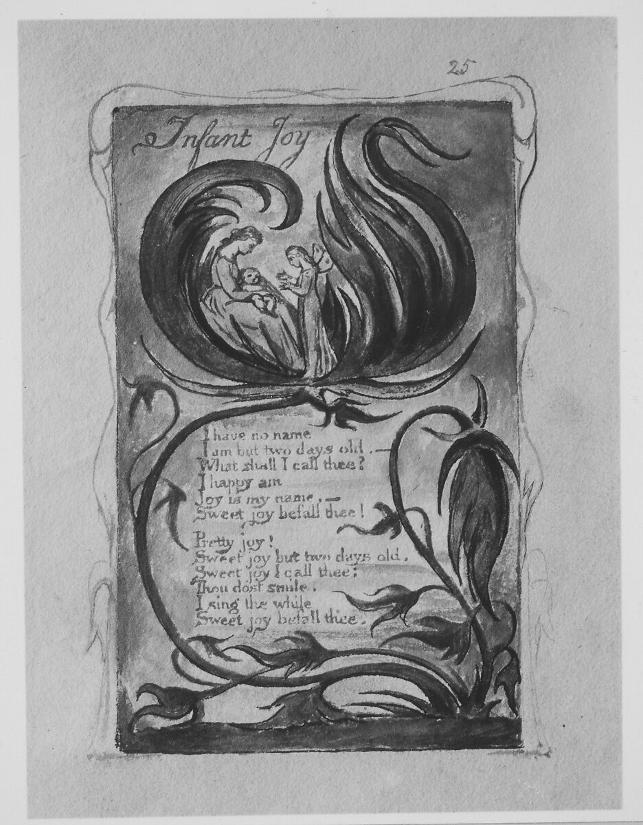 Songs of Innocence: Infant Joy, William Blake (British, London 1757–1827 London), Relief etching printed in orange-brown ink and hand-colored with watercolor and shell gold