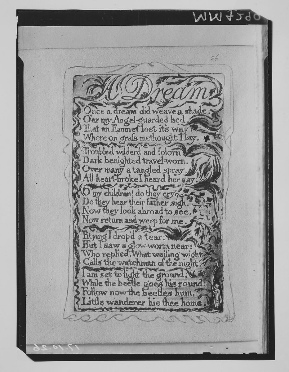 Songs of Innocence: A Dream, William Blake (British, London 1757–1827 London), Relief etching printed in orange-brown ink and hand-colored with watercolor and shell gold