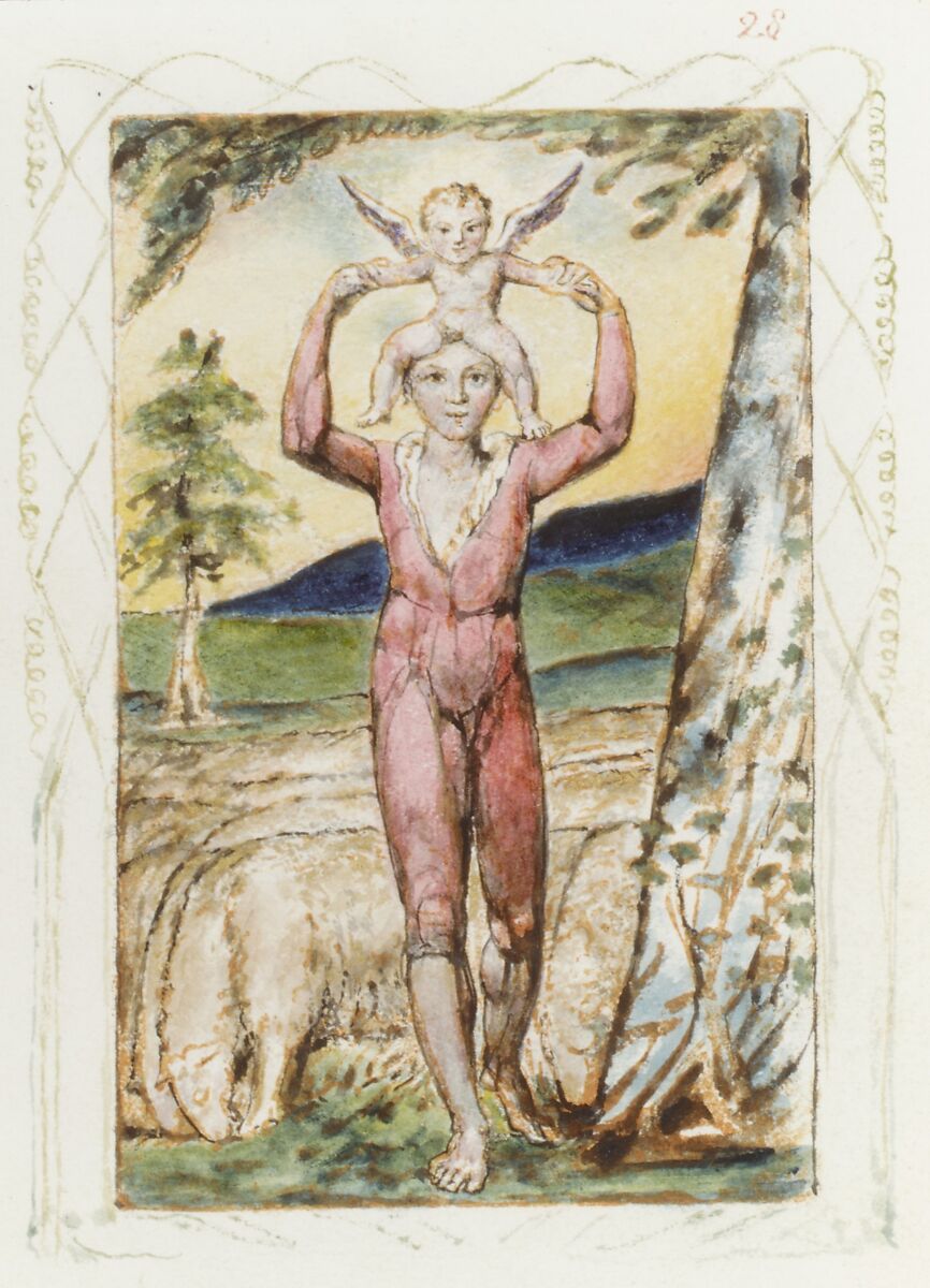 Songs of Experience: Frontispiece, William Blake (British, London 1757–1827 London), Relief etching printed in orange-brown ink and hand-colored with watercolor and shell gold