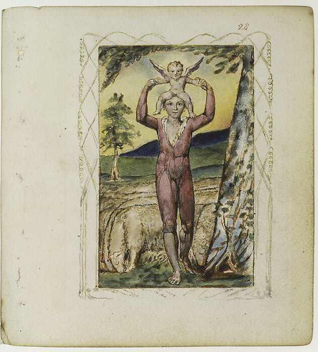 Songs of Experience: Frontispiece, William Blake (British, London 1757–1827 London), Relief etching printed in orange-brown ink and hand-colored with watercolor and shell gold