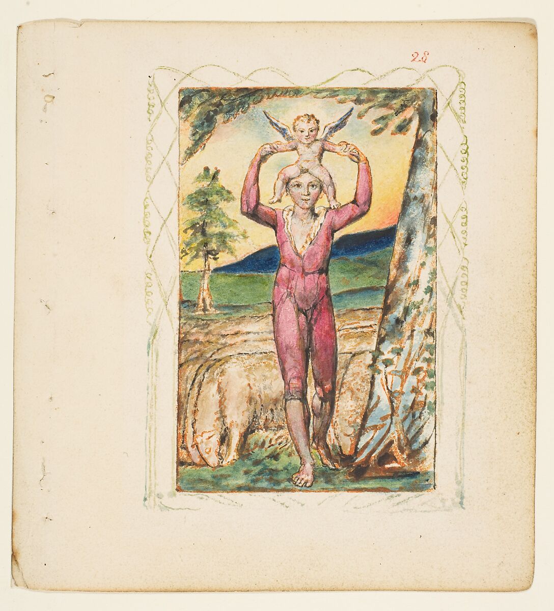 Songs of Experience: Frontispiece, William Blake  British, Relief etching printed in orange-brown ink and hand-colored with watercolor and shell gold