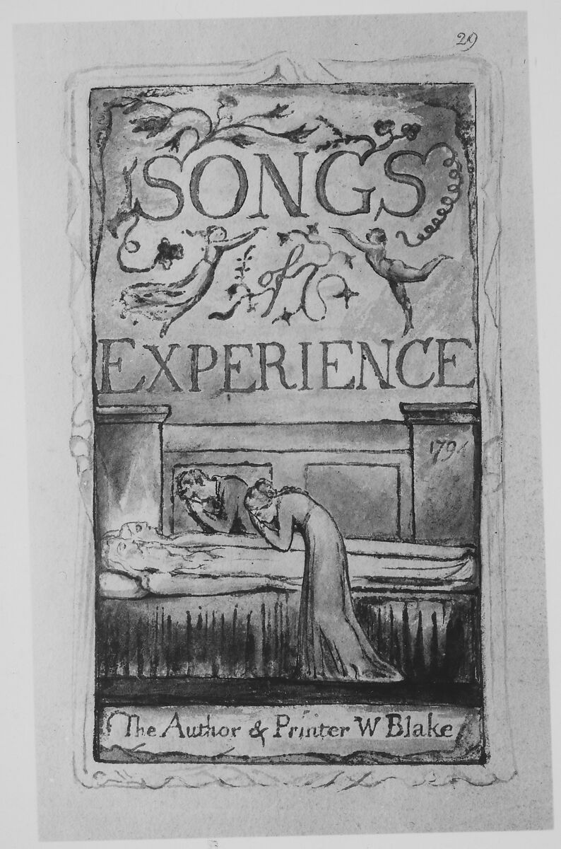 Songs of Experience: Title-page, William Blake (British, London 1757–1827 London), Relief etching printed in orange-brown ink and hand-colored with watercolor and shell gold
