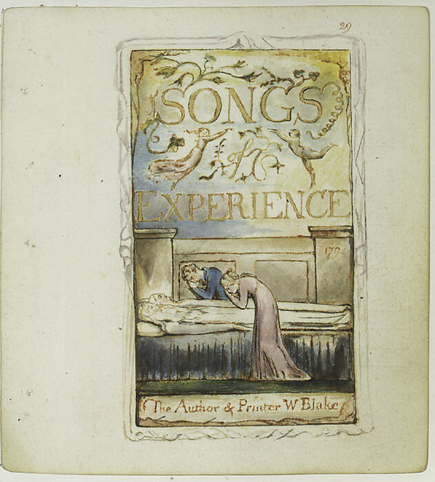 Songs of Experience: Title-page, William Blake (British, London 1757–1827 London), Relief etching printed in orange-brown ink and hand-colored with watercolor and shell gold