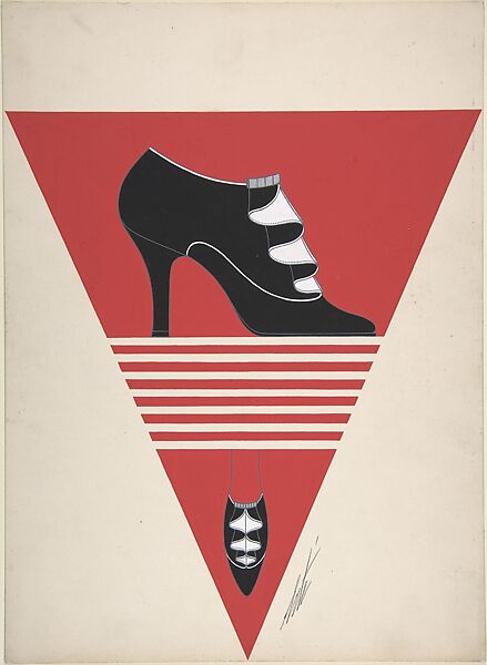 Black Pump with Ruffled Vamp for Delman's Shoes, New York, Erté (Romain de Tirtoff) (French (born Russia), St. Petersburg 1892–1990 Paris), Gouache 