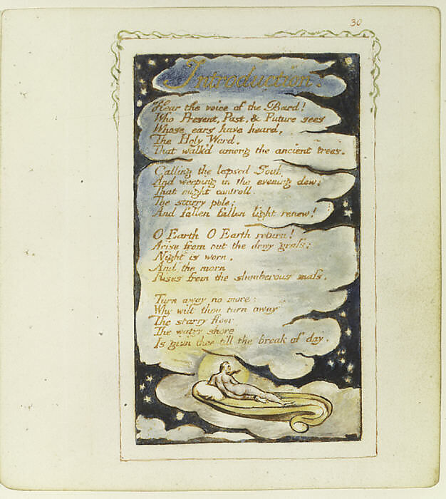 Songs of Experience: Introduction, William Blake (British, London 1757–1827 London), Relief etching printed in orange-brown ink and hand-colored with watercolor and shell gold