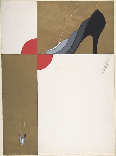 Panelled Pump with Ombre Effect from White to Black for Delman's Shoes, New York, Erté (Romain de Tirtoff) (French (born Russia), St. Petersburg 1892–1990 Paris), Gouache 