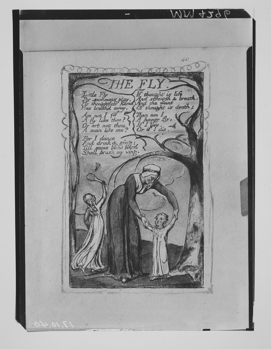 Songs of Experience: The Fly, William Blake (British, London 1757–1827 London), Relief etching printed in orange-brown ink and hand-colored with watercolor and shell gold