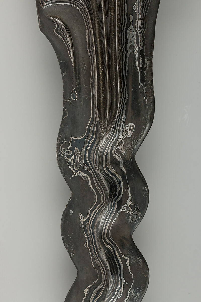 Kris with Sheath, Steel, wood, gold, semiprecious stones, Balinese