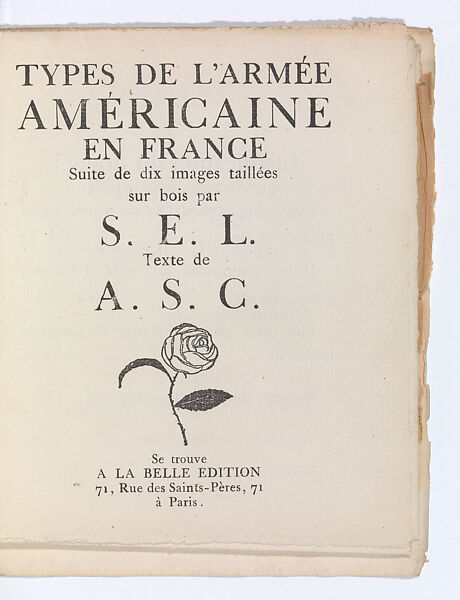 Types de l'armée américaine en France; suite de dix images traillées sur bois, Text and woodcuts by Jean-Emile Laboureur (French, Nantes 1877–1943 Penestin)