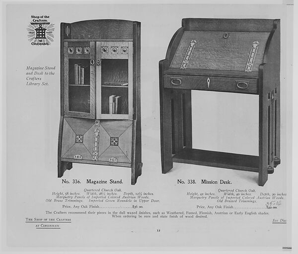 Shop of the Crafter Creed at Cincinnati. Catalogue of Wood Furniture, Shop of the Crafters (Cincinnati, Ohio), Illustrations: photomechanical process