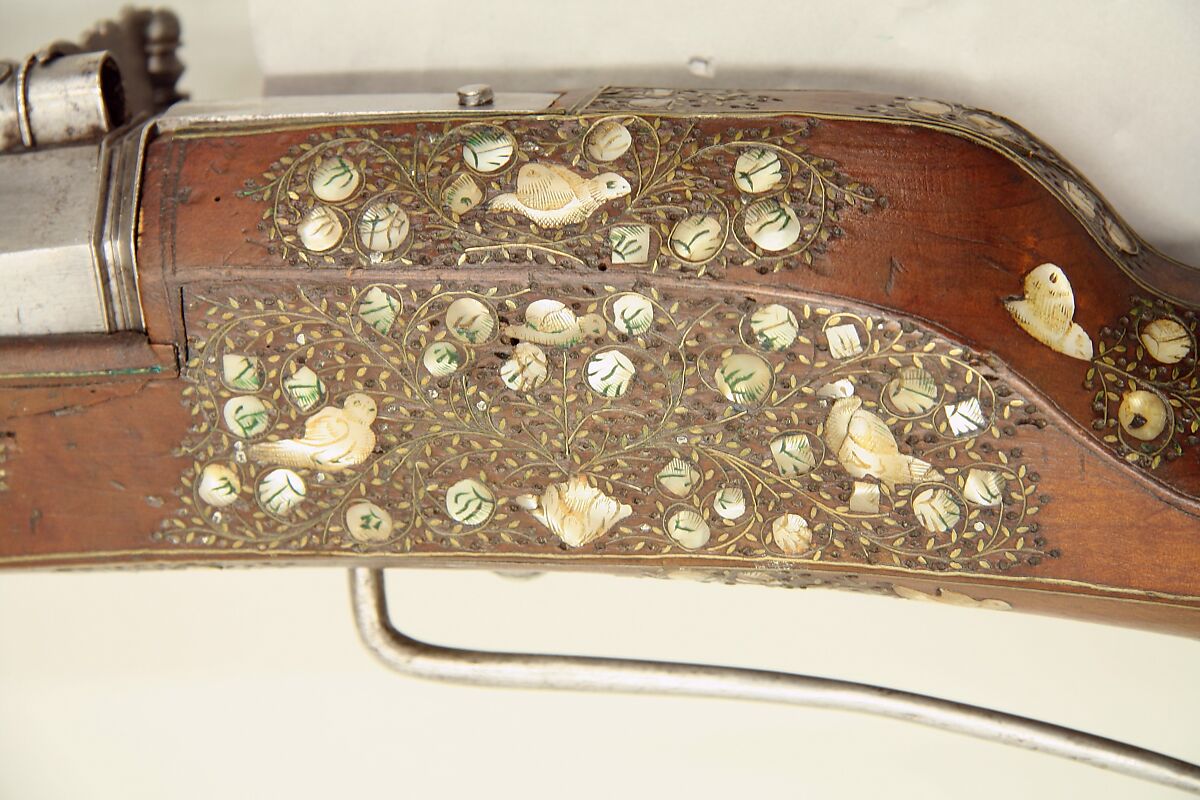 Matchlock Gun, Steel, wood (walnut, red beech), latten, bone, mother-of-pearl, brass, German