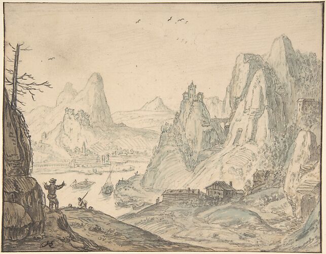River Landscape with Mountains