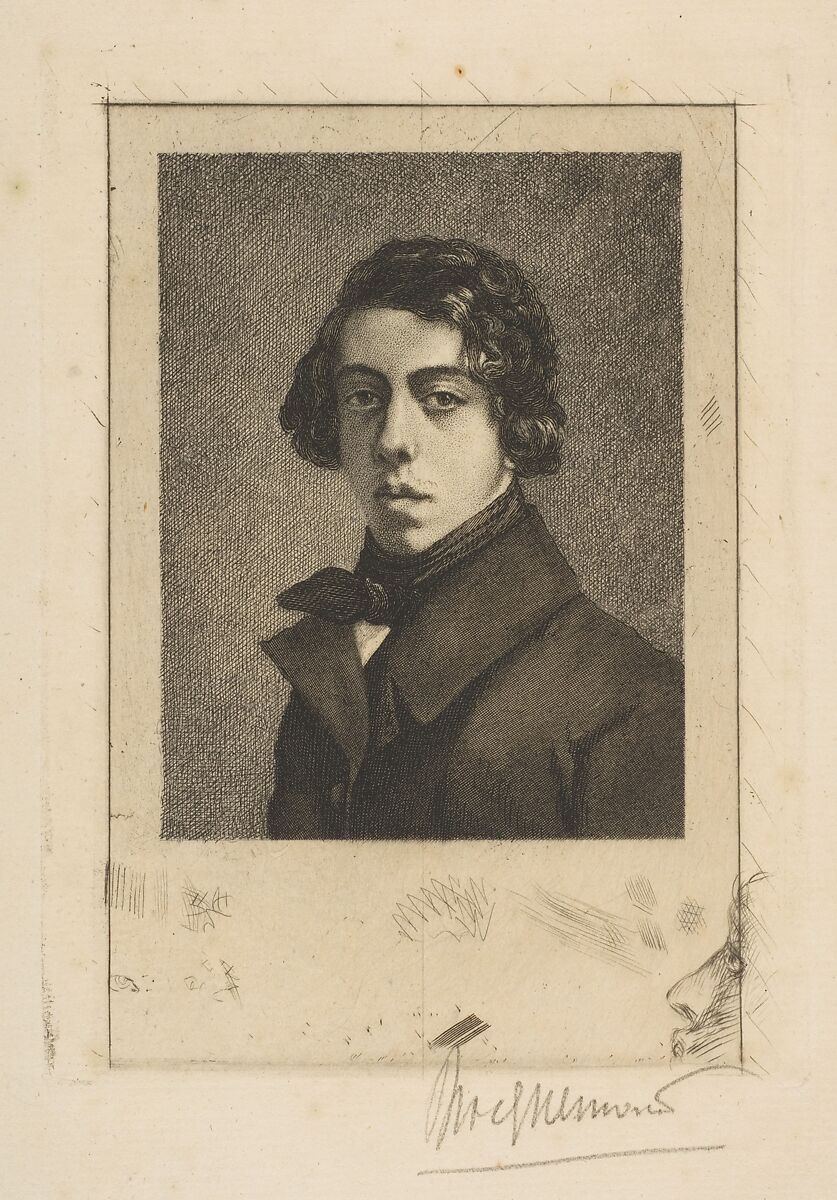 Portrait of Théodore Chassériau, Félix Bracquemond (French, Paris 1833–1914 Sèvres), Etching on laid paper; second state of three 