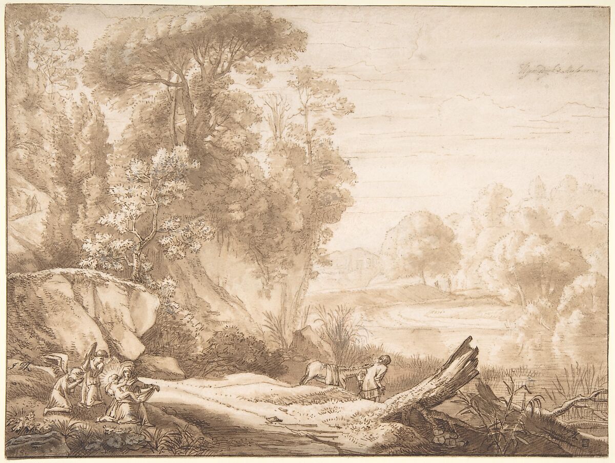 The Rest on the Flight into Egypt, Herman van Swanevelt (Dutch, Woerden (?) ca. 1603–1655 Paris), Pen and brown ink, brush and brown wash 