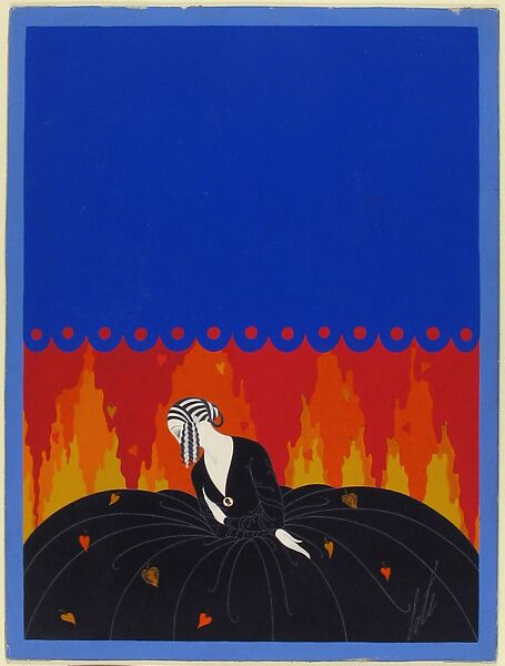 "Souvenirs": Cover Design for "Harper's Bazar", Erté (Romain de Tirtoff) (French (born Russia), St. Petersburg 1892–1990 Paris), Gouache and metallic paint