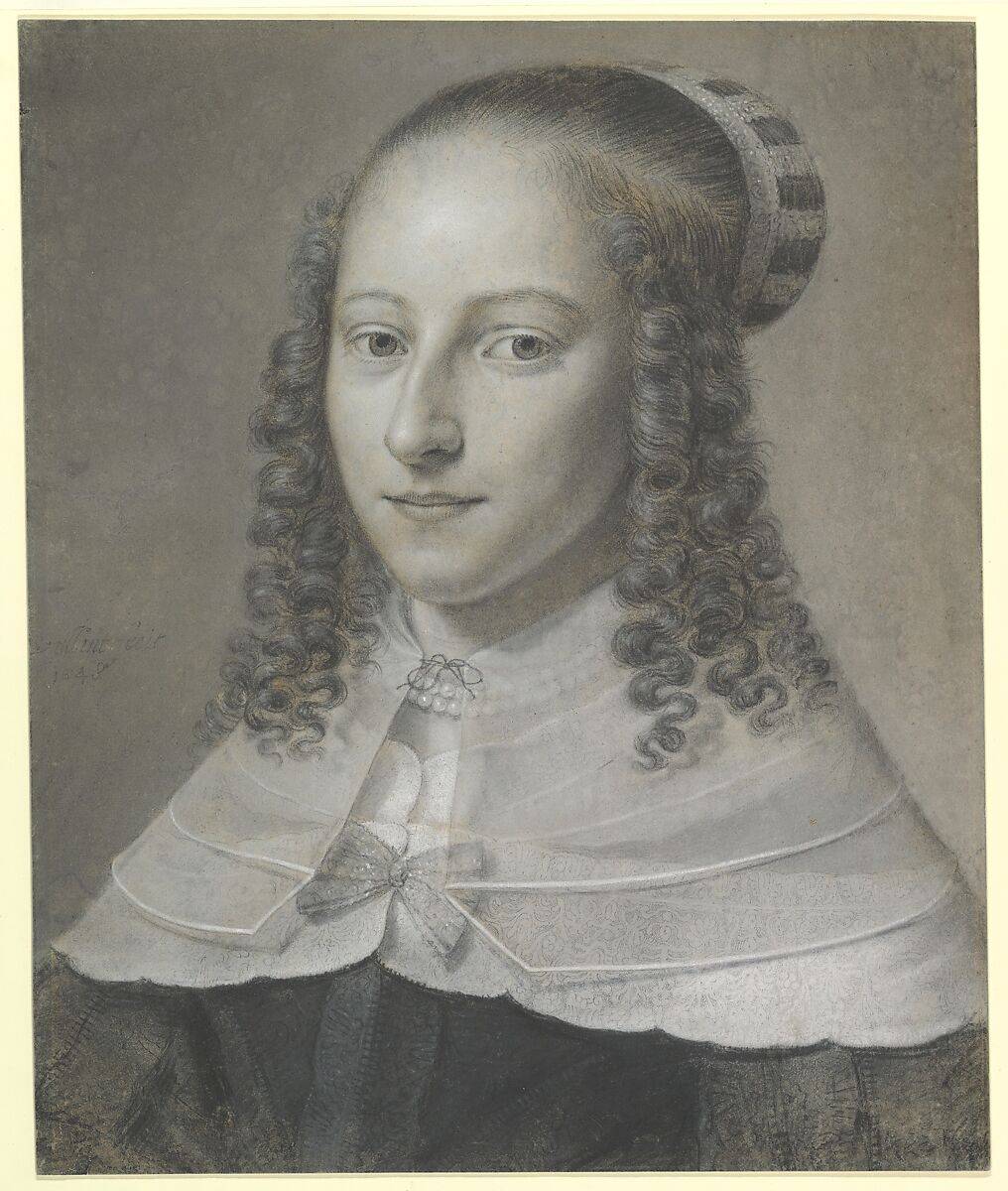 Portrait Of A Young Woman, Wallerant Vaillant (Dutch, Lille 1623–1677 Amsterdam), Black chalk, white and gray pastel, and graphite on faded blue paper 